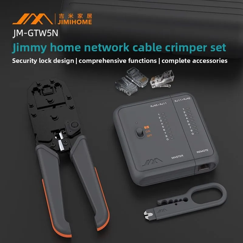 5 Piece Network Tool Kit with RJ45 Crimper Cable Tester Wire Stripper Wire Cutter 9V Battery and Connectors for CAT5 CAT5E CAT6