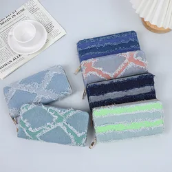 New Retro Patchwork Denim Wallet with A Single Handle Women's Long Wallet Card Holder for Women Girls Korean Style Wallet