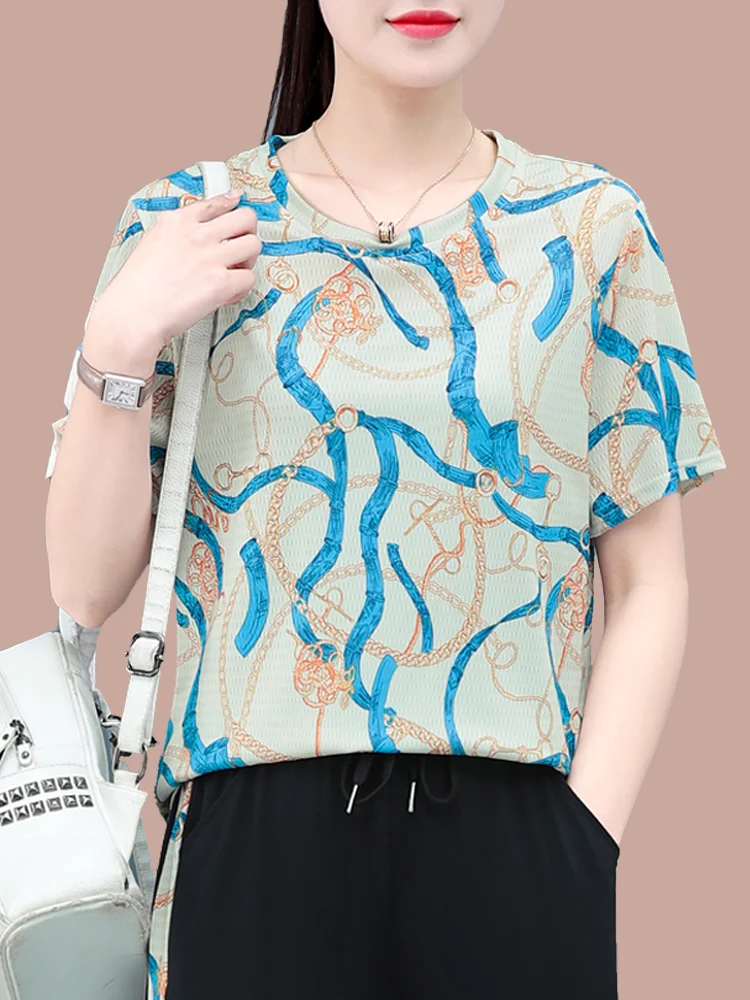 

Повседневная футболка из ледяного шелка ort Sve, женская летняя новая свободная легкая футболка для бега f Sve Top, одежда для мам, удобная дышащая...