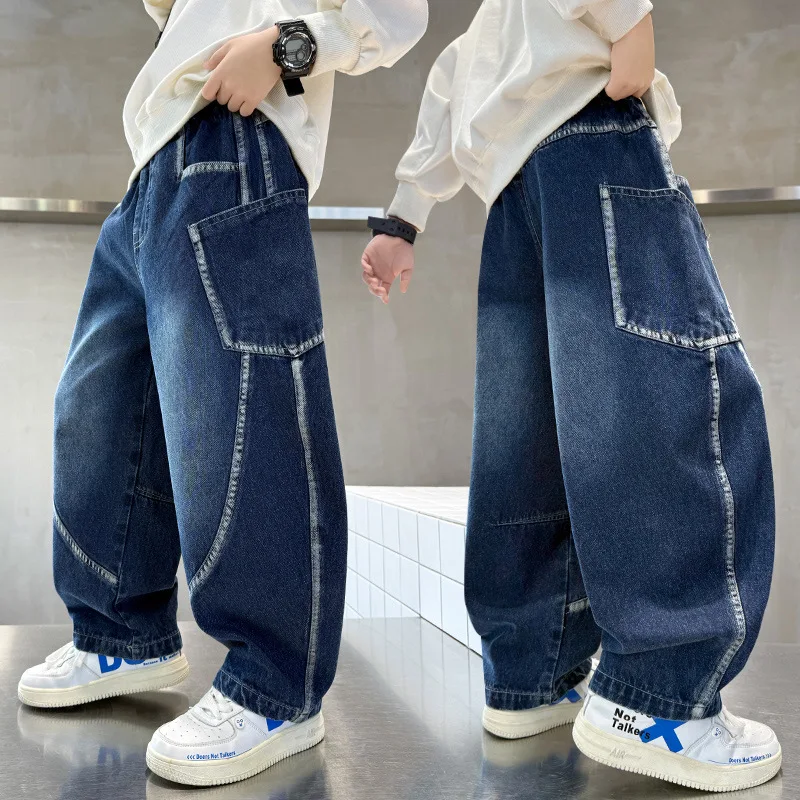 

Модные детские дизайнерские лоскутные джинсы-карго с карманами для школьников, джинсовые брюки высокого качества для подростков, детская роскошная одежда, джинсы