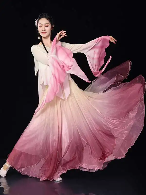 Классический танец, похожий на фею, изящное марлевое платье с рифмой для тела, изысканный градиентный костюм для выступлений, древний китайский стиль, лепесток