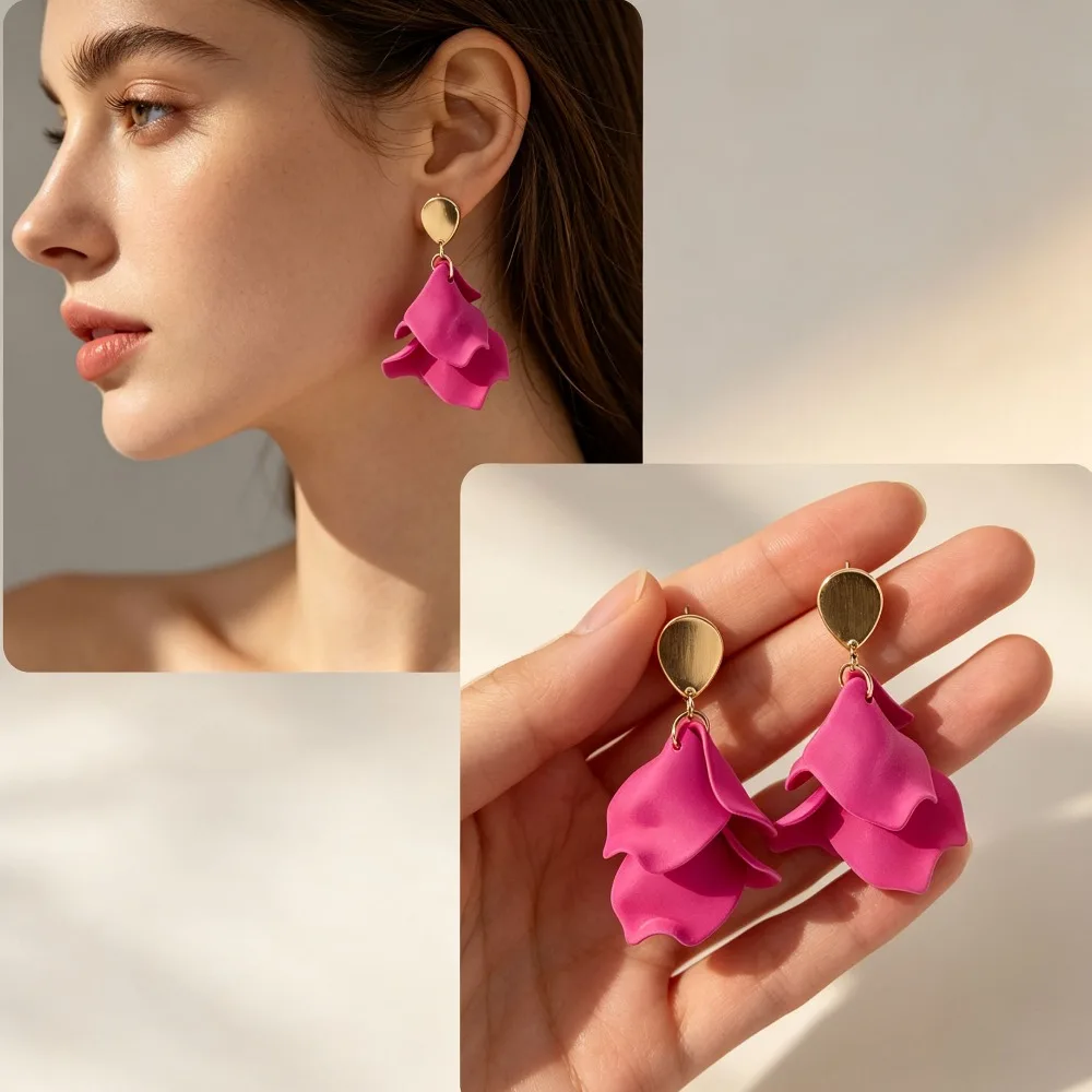 Irregular Petal Tassel Earrings for Women, Exaggerated Light Luxury Niche High Sense Personalized Jewelry Gift