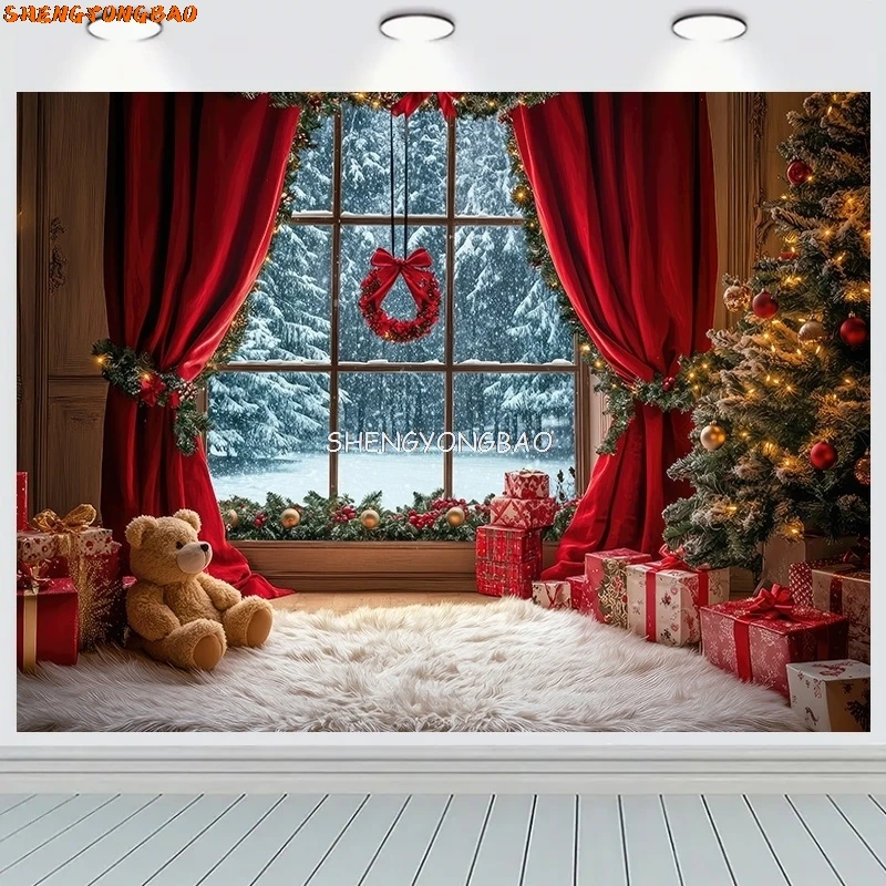 Confortable jour de Noël Scène Cheminée Photographie Toile de Fond Accessoires Hiver Salon Nouvel An Cadeau Vacances Photo Fond RS-11