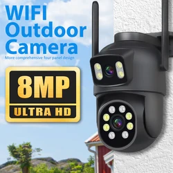 4K 8MP WiFi Camera Outdoor 4X Zoom Three Lens Dual Screens 6MP CCTV Video Cam Auto Tracking Security Protection Surveillance