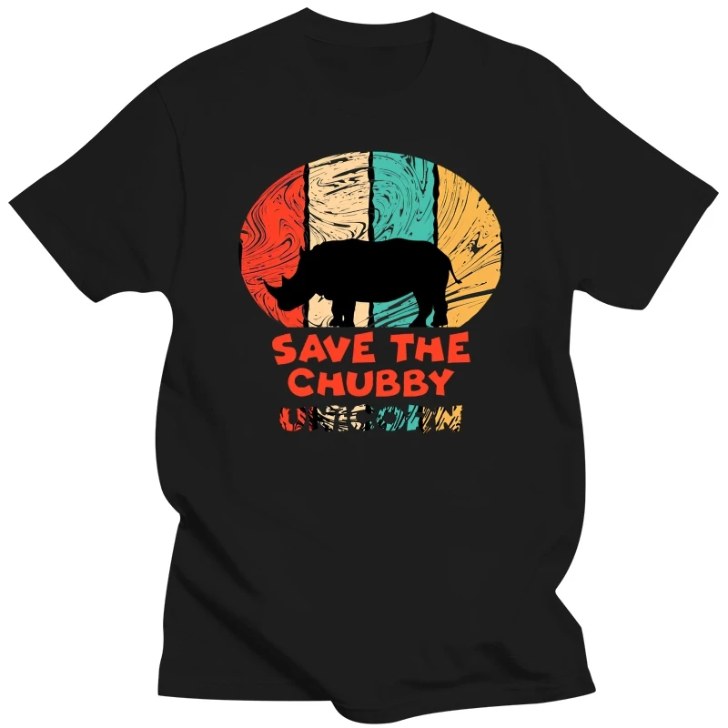 Save The Chubby Unicorns Tshirt Retro Rhino T-shirt Men Cool Short Sleeves Cotton T Shirt O-neck rhinoceros Tees