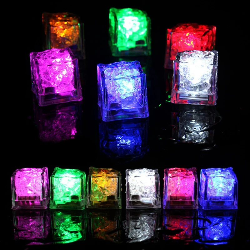 12PCS Waterproof LED Ice-Cube Flashing Glow In The Dark Light Up For Bar Club Drinking Party Decoration