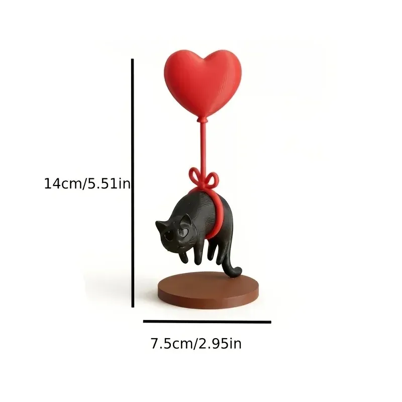 SFloating Cat w/ Heart Balloon - Romantic Desk Decor for Couples, Home, Bookshelf, Bedside. Cute & Cozy!
