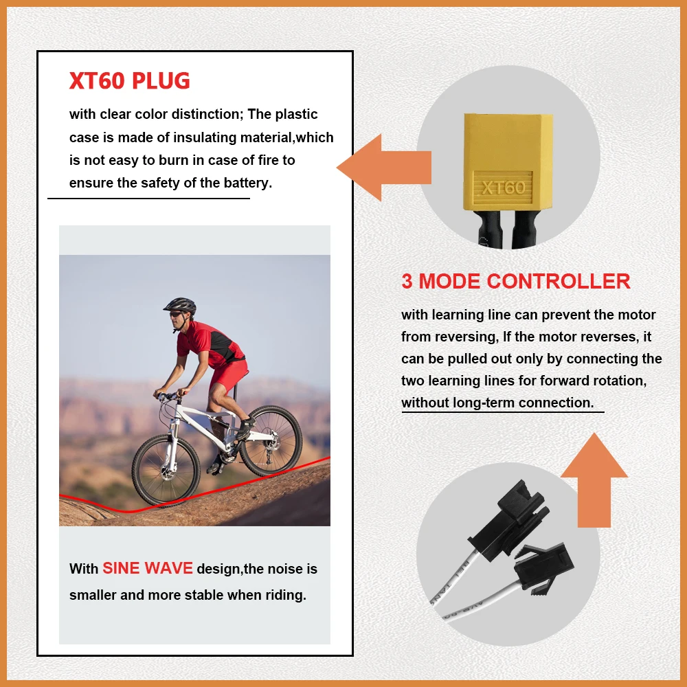 Picture 6: 36V 48V Three-Mode 17A Sine Wave Controller Motor Kit with LCD Display SM/WP Plug and Jian Nuo S866 display Use for 250W 350W