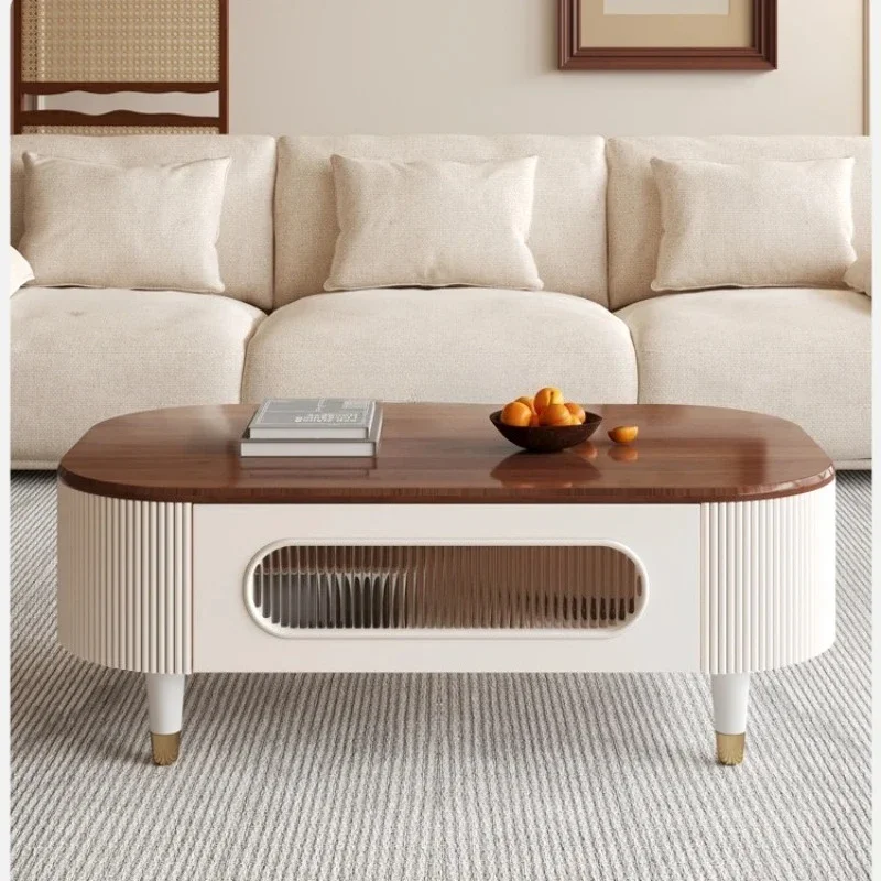 

French Retro Solid Wood Coffee Table Living Room Home Small Apartment Walnut Coffee Table TV Cabinet
