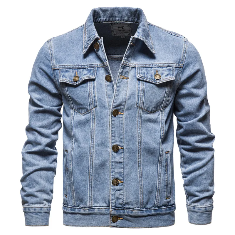 2023 Spring Autumn Men Denim Jackets Casual Solid Color Lapel Single Breasted Jeans Jacket Man Slim Fit Cotton Outwear Coats