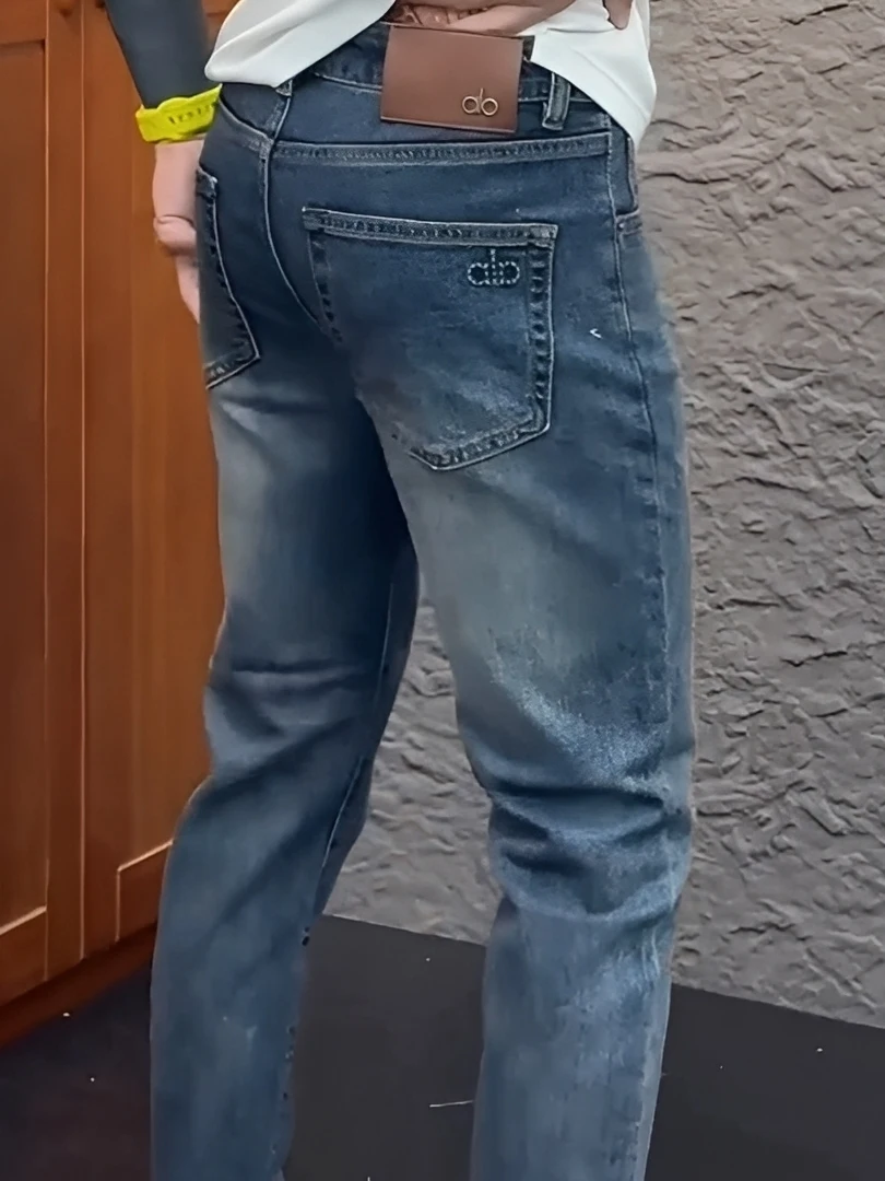 

Высококачественные мужские джинсы Slim Fit: комфортные, модные, трендовые, осенние повседневные брюки из полиэстера со средней посадкой и молнией