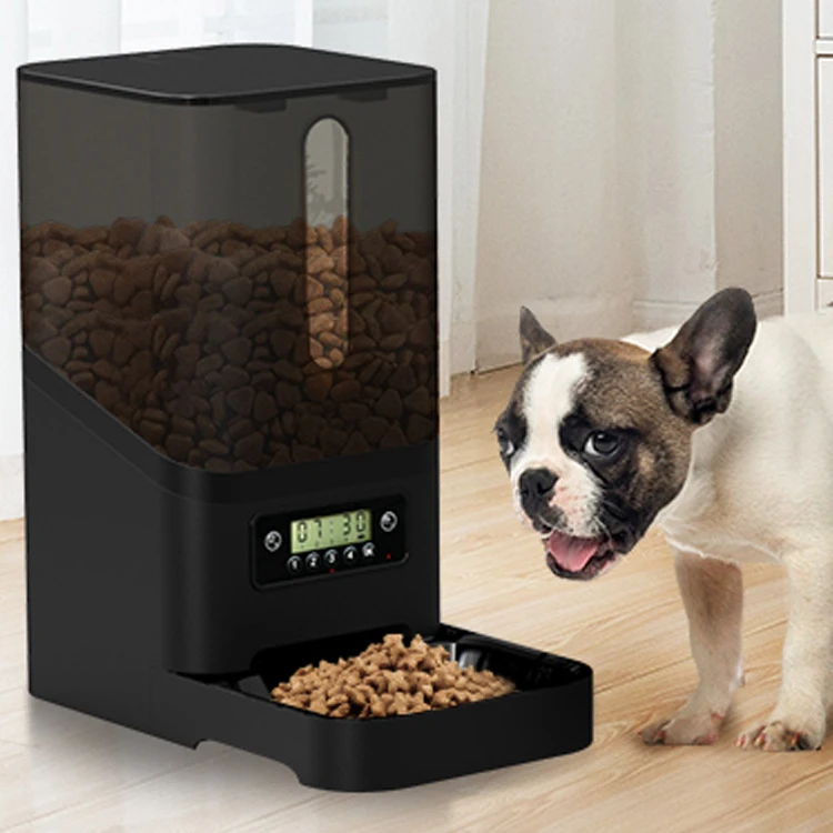 Best Sell Large Capacity Visible Black 6L Voice Recorder Dry Food Dispenser Pet Cats Dogs Timed Automatic Feeder