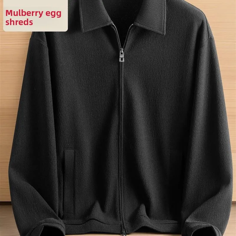 

Элитный шелково-шерстяной кардиган мужской, весна-осень 2025, свободный крой, с воротником на молнии, верхняя одежда для мужчин среднего возраста