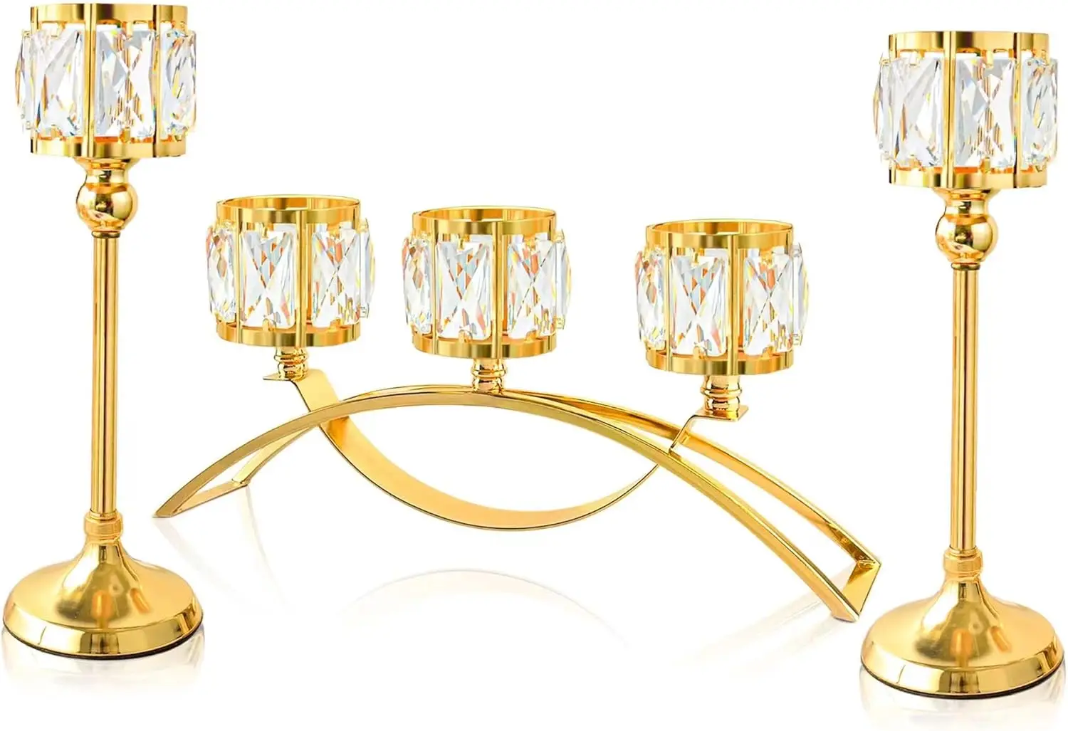 

3 Arms Crystal Bowl Tealight Candelabra Votive Candle Stand, Wedding Centerpieces For Tables Crystal Candlestick，Centerpiece