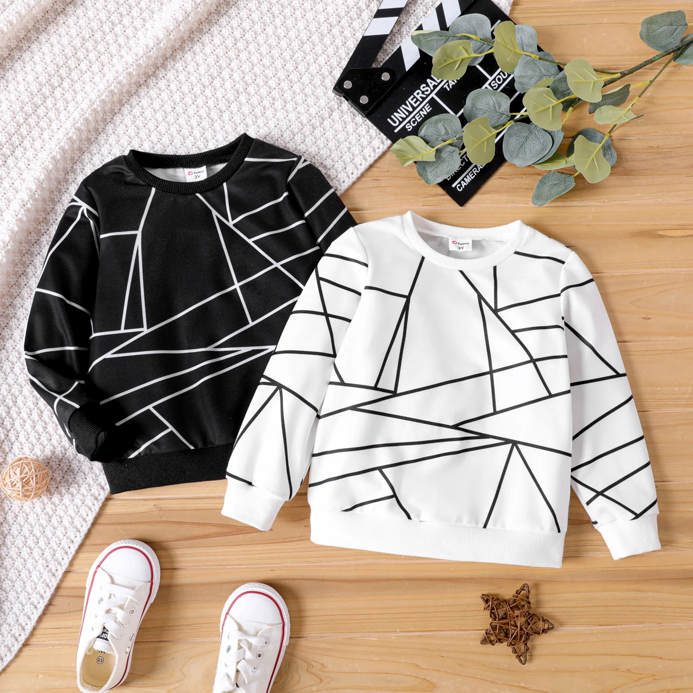 PatPat Toddler Boy Geo Print Long-sleeve Pullover Top Soft and Comfortable  Perfect for Outings and Daily Wear Basic Style