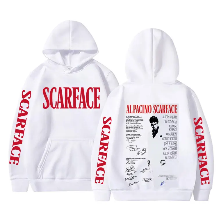 90er Jahre Klassischer Gangster-Film Scarface Merch Hoodie Vintage Tony Montana Al Pacino Sweatshirt Herren Damen Lässiger Oversized Trainingsanzug – Detail 6
