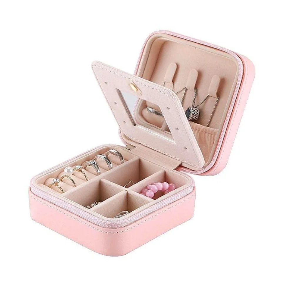 

Fashion with Mirror Mini Jewelry Box High-end Elegant Ring Earring Storage Case Mini Cosmetic Bag