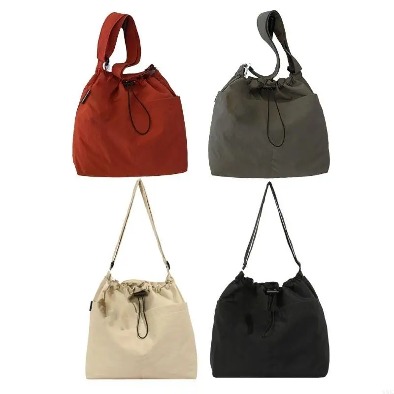 63HC Women Bag Large Capacity Crossbody Bag Drawstring Shoulder Bag Canvas Bag Student School Bag for Travel Daily