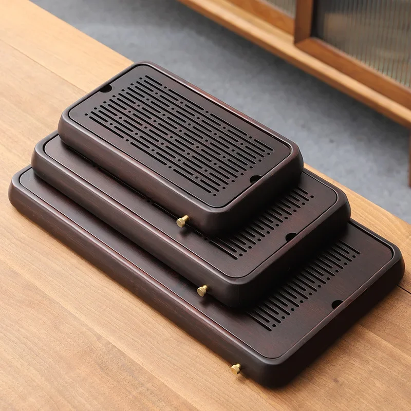Tea tray household small water storage tray water draining tea table bamboo simple rectangular tea set
