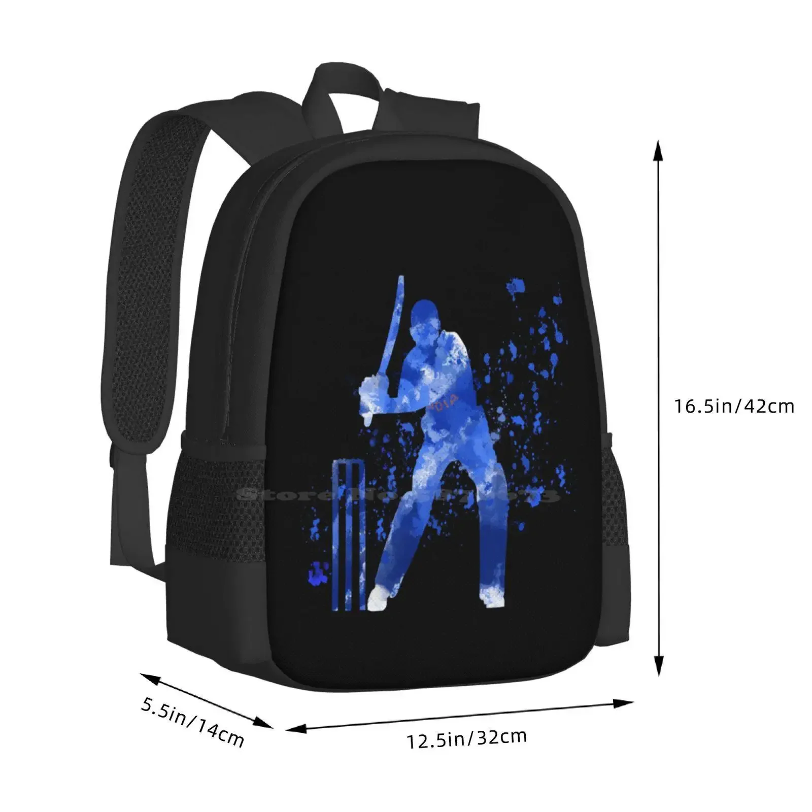 الهند الكريكيت - بقع الألوان المائية رائجة البيع حقيبة مدرسية على ظهره حقائب الموضة الهند الكريكيت باتسمان الألوان المائية #3