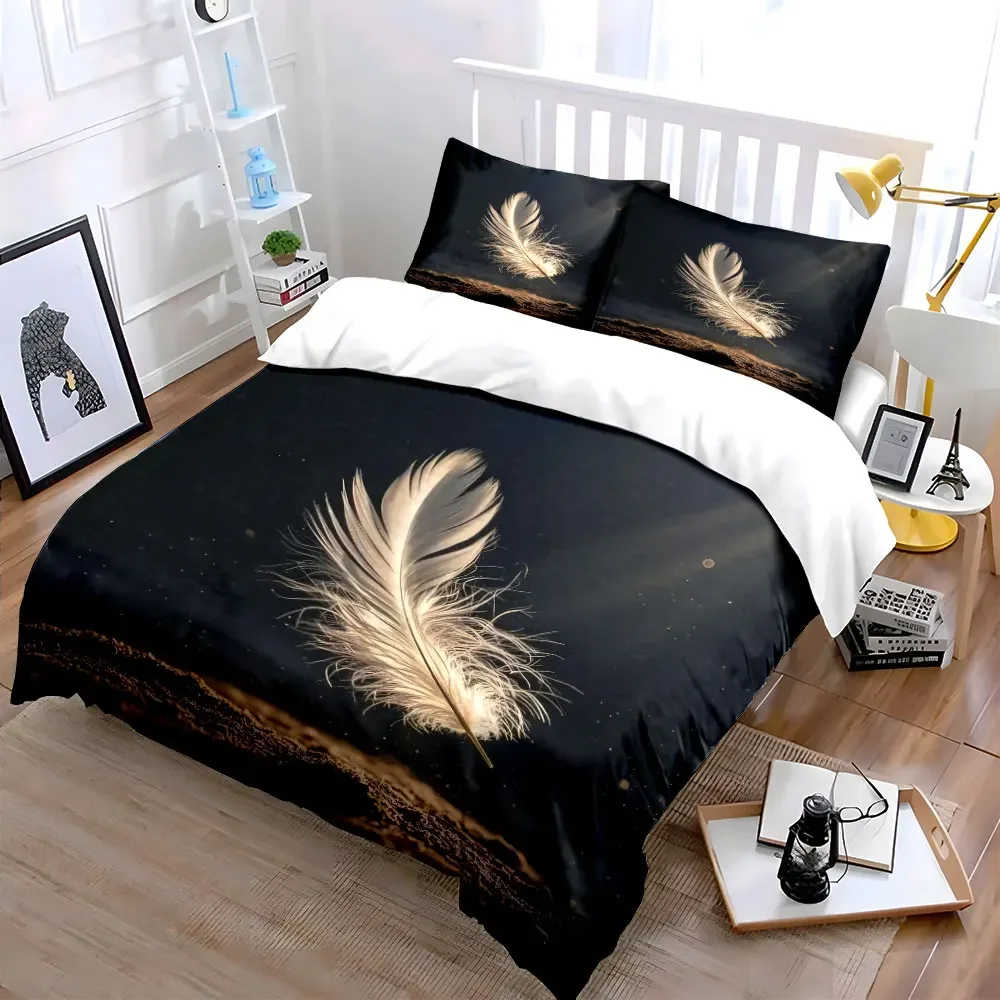Elegant Feather 3-Piece Decoration Set Soft Comfortable Duvet Cover Bedding Set Included 1*Duvet Cover & 2*Pillowcases, gift