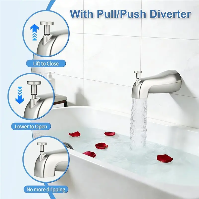 ABZV-Bathroom Tub Faucet Parts- Universal Tub Spout With Diverter, For 1/2