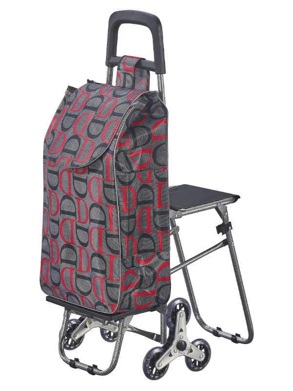 高齢者向けの座席とハンドルバー付きポータブルショッピングカート、野菜の買い物、階段の昇降、手引き、大容量カート