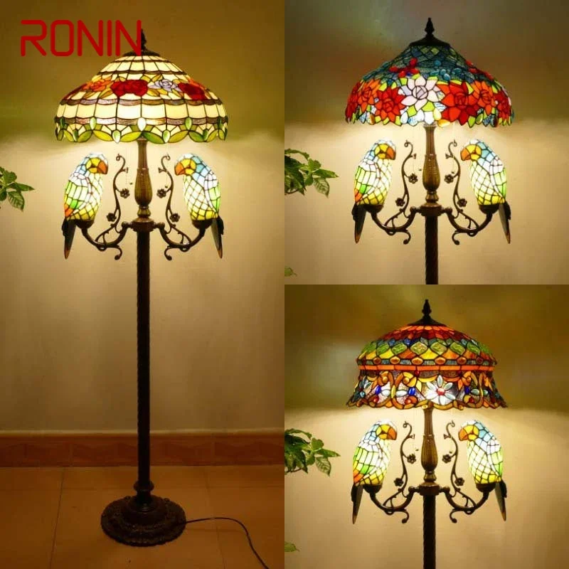 

RONIN Tiffany Floor Lamp American Retro Living Room Bedroom Lamp Country Stained Glass Floor Lamp