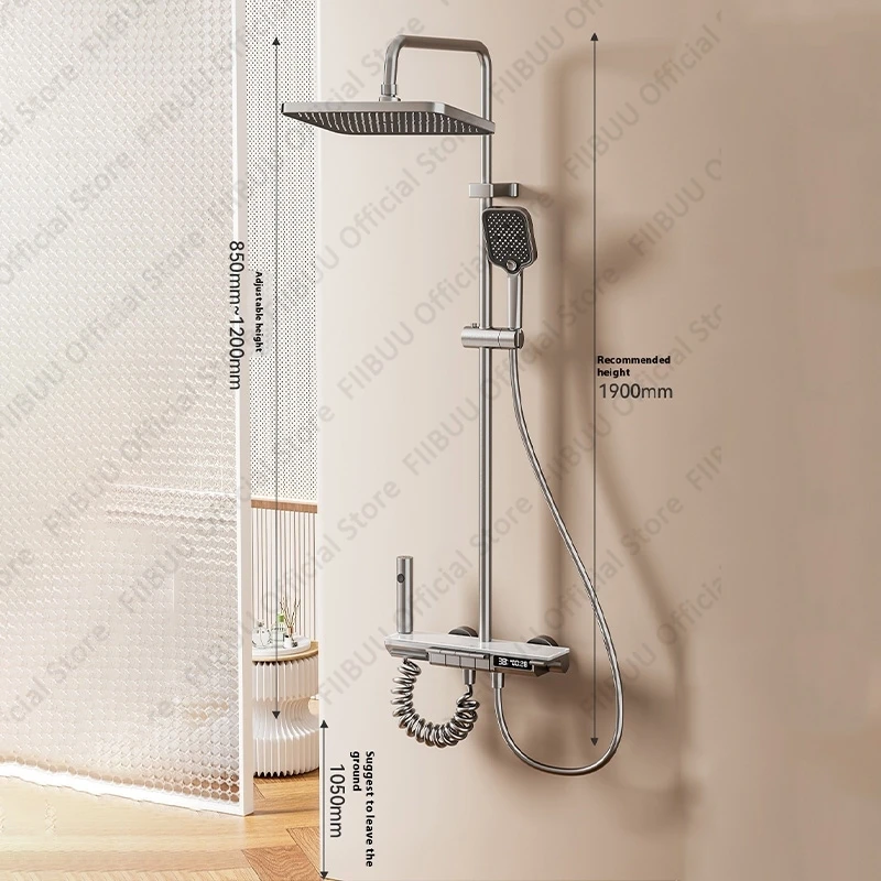 현대식 디지털 디스플레이 욕실 샤워 시스템 냉온수 가정용 샤워헤드 세트 피아노 샤워 조합 무드등 포함