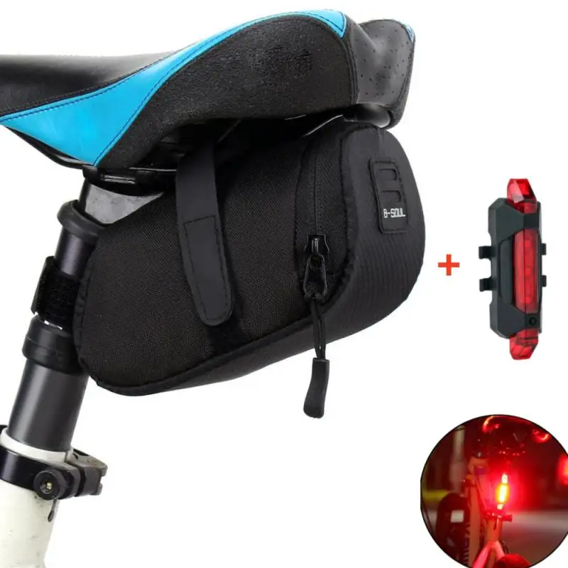 Portable MTB Bicycle Saddle Bag With Red Taillight Bike Saddle Storage Seat Rear Tool Pouch Pack Pannier Bag Cycling Accessories