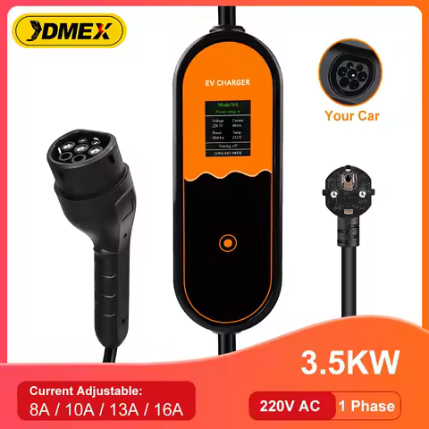 JDMEX 3.5KW 휴대용 EV 충전기 Type2 16A 1상 5M EVSE 전기 자동차 충전 220V 8A-10A-13A-16A 가변 전류