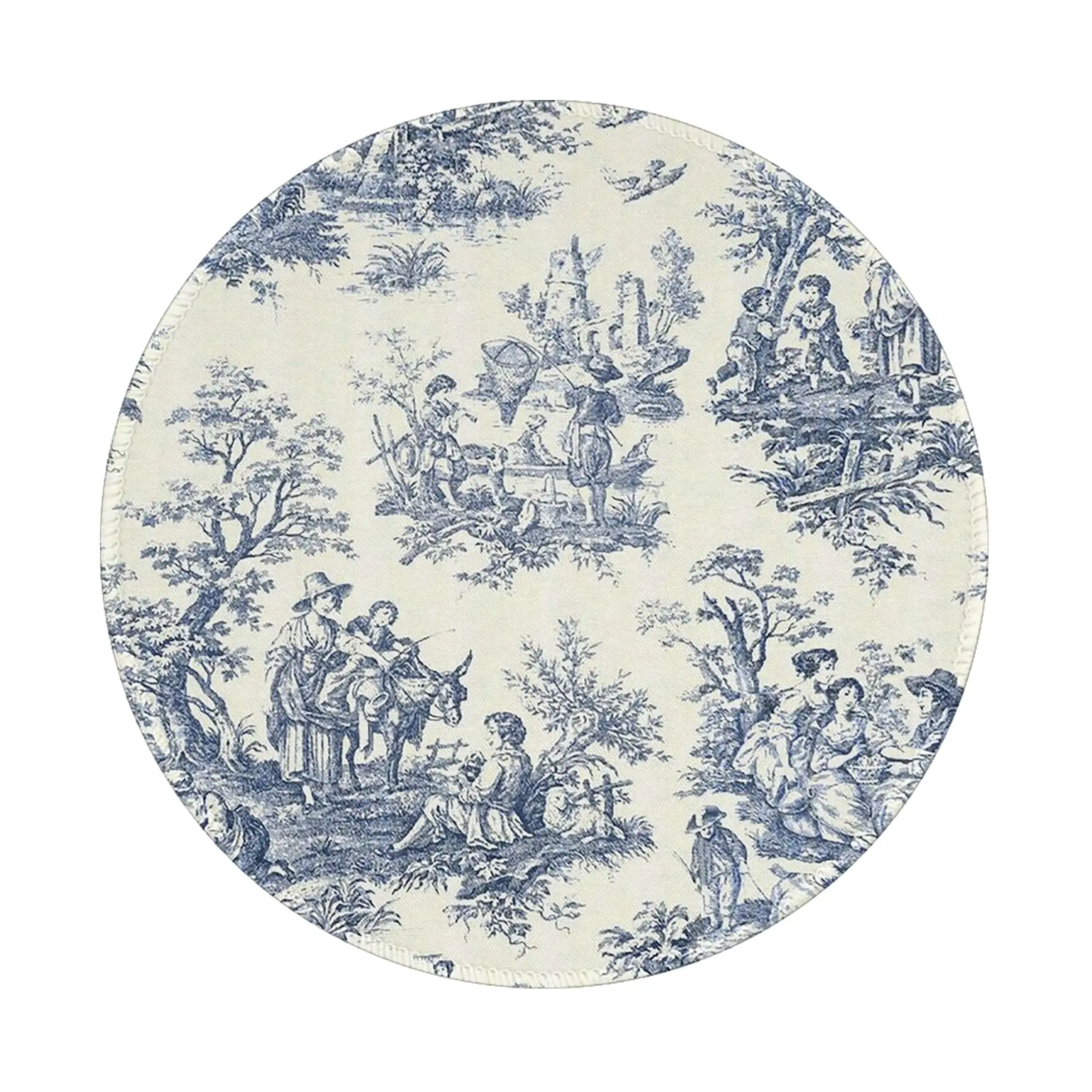 Powder Blue French Toile Picnic Mouse Pad Computer Keyboard Mouse Mat Gaming PC Laptop Desk Mat Office Accessories Table Mats