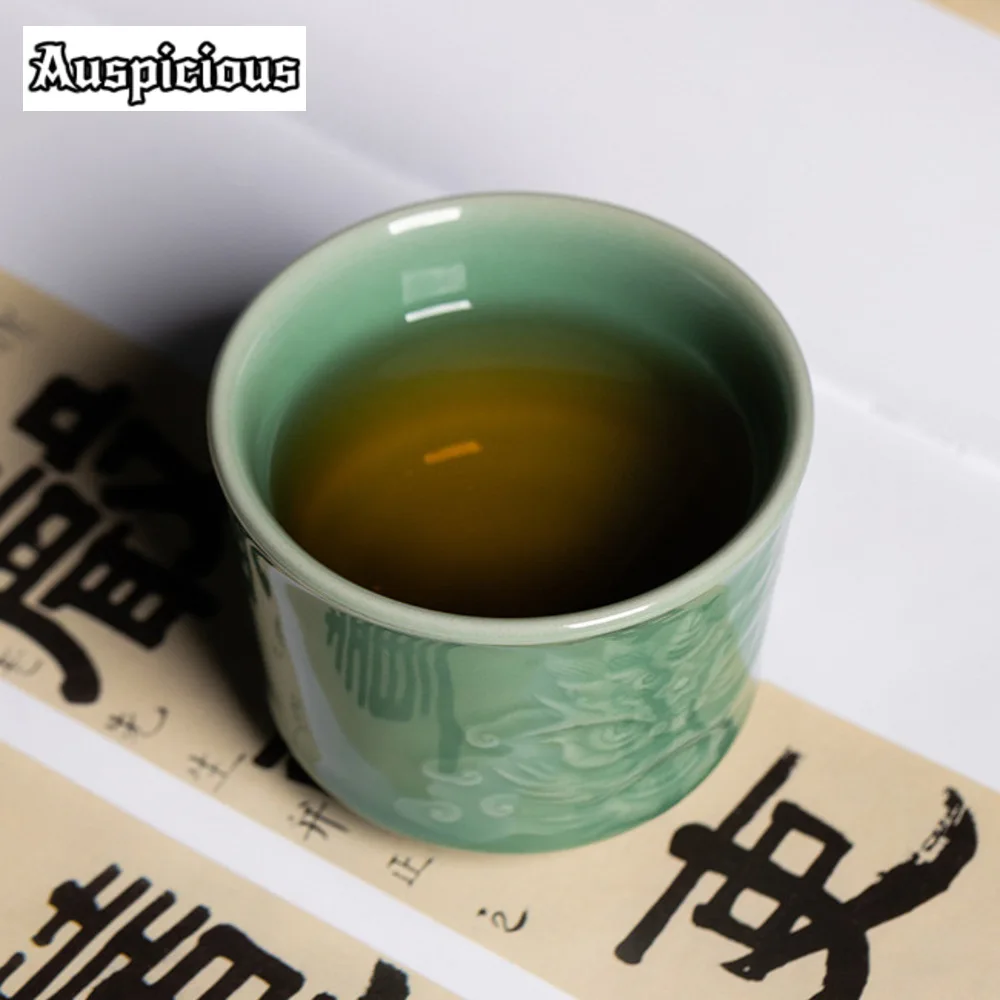 150ML Handmade Longquan Celadon Teacup Traditional Lion Awakening Master Cup Beautiful Smelling Cup Jianzhan Tea Set Collection