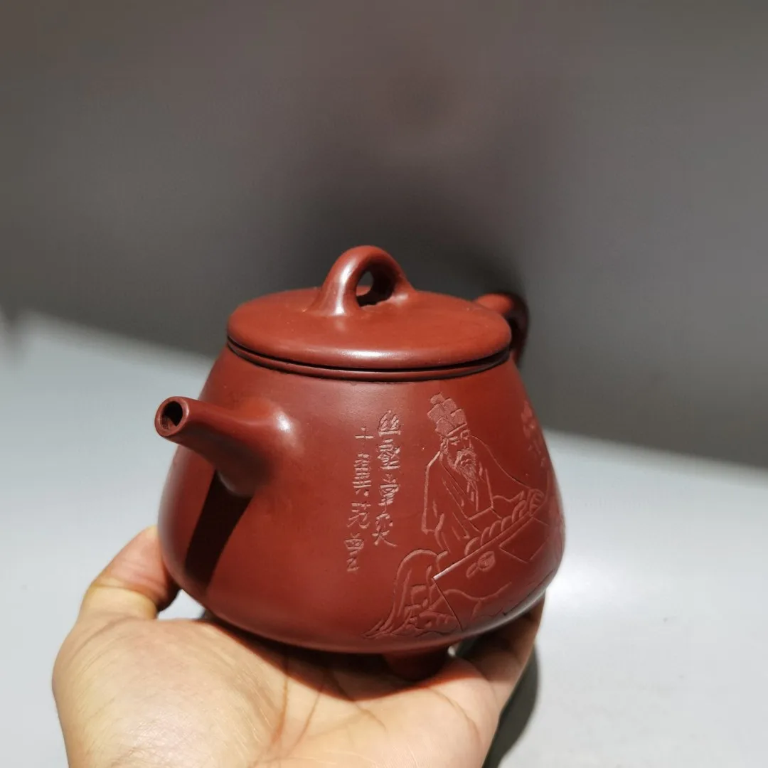 

Чайник из фиолетовой глины с узором «Боя играет на циньской лютне», с крышкой «Руи», каменной ручкой, в форме котла/кувшина, для накопления богатства, декоративный предмет.