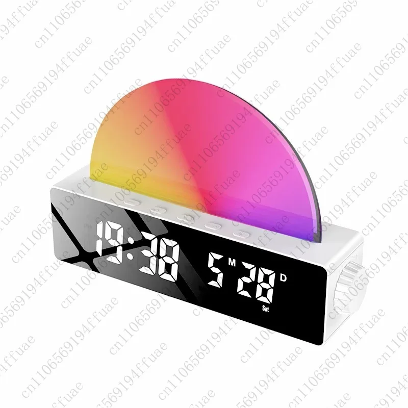 Smart Sunrise Wake-Up Alarm Clock, Mirror Clock Alarm Bedside Wake-Up Clock with Ambient Night Light