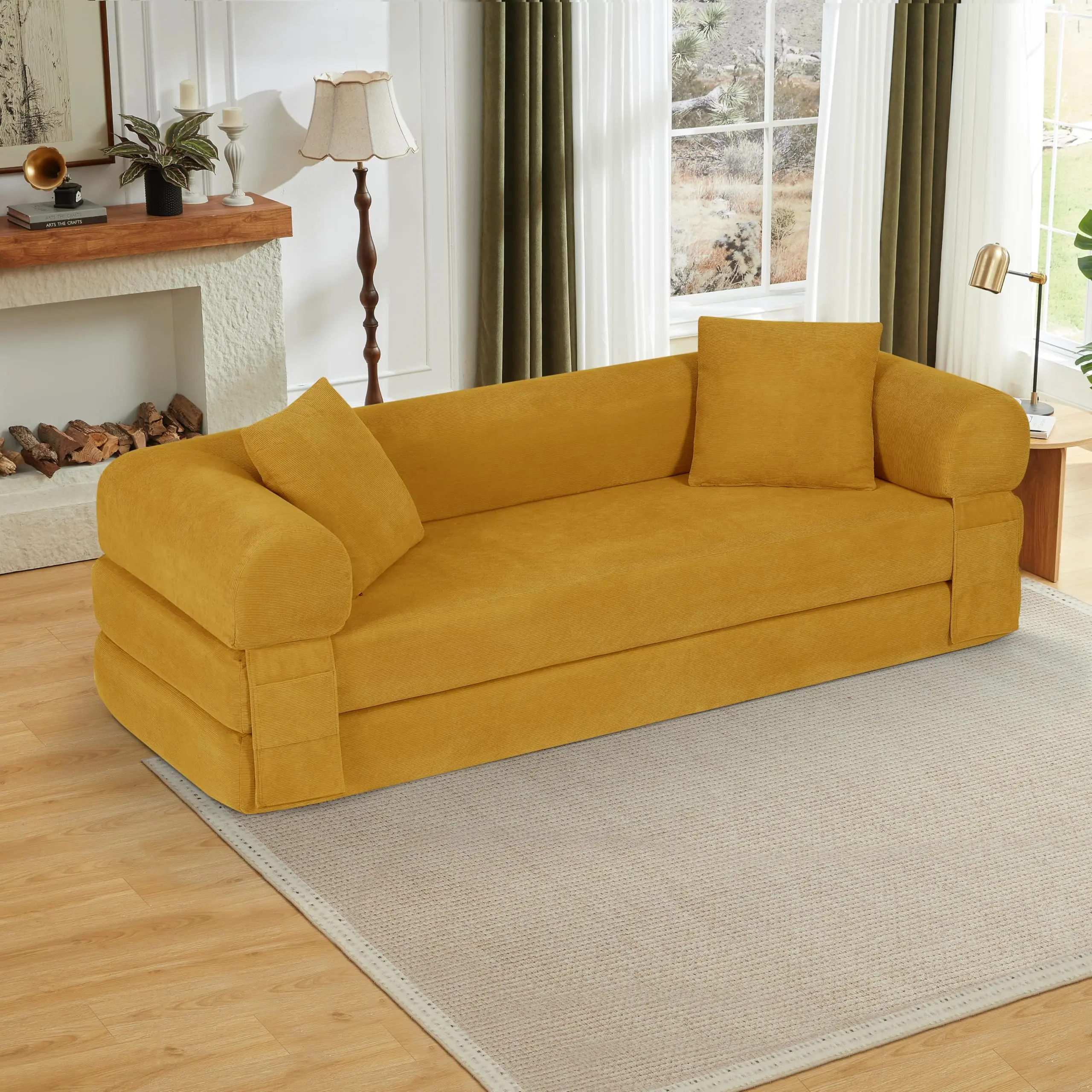 

4-In-1 Folding Convertible Sleeper Sofa Bed 80 Inch Corduroy Upholstered Modular Couch For Living Room