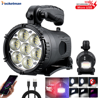 High Power Dual Light LED Searchlight Rechargeable Power Bank Function Work Light Flashlight Waterproof Work Lamp Torch