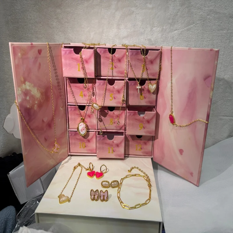 

2026 Valentine's Day 12-piece high-end jewelry custom calendar gift box, surprise magnetic calendar gift box, necklace blind box