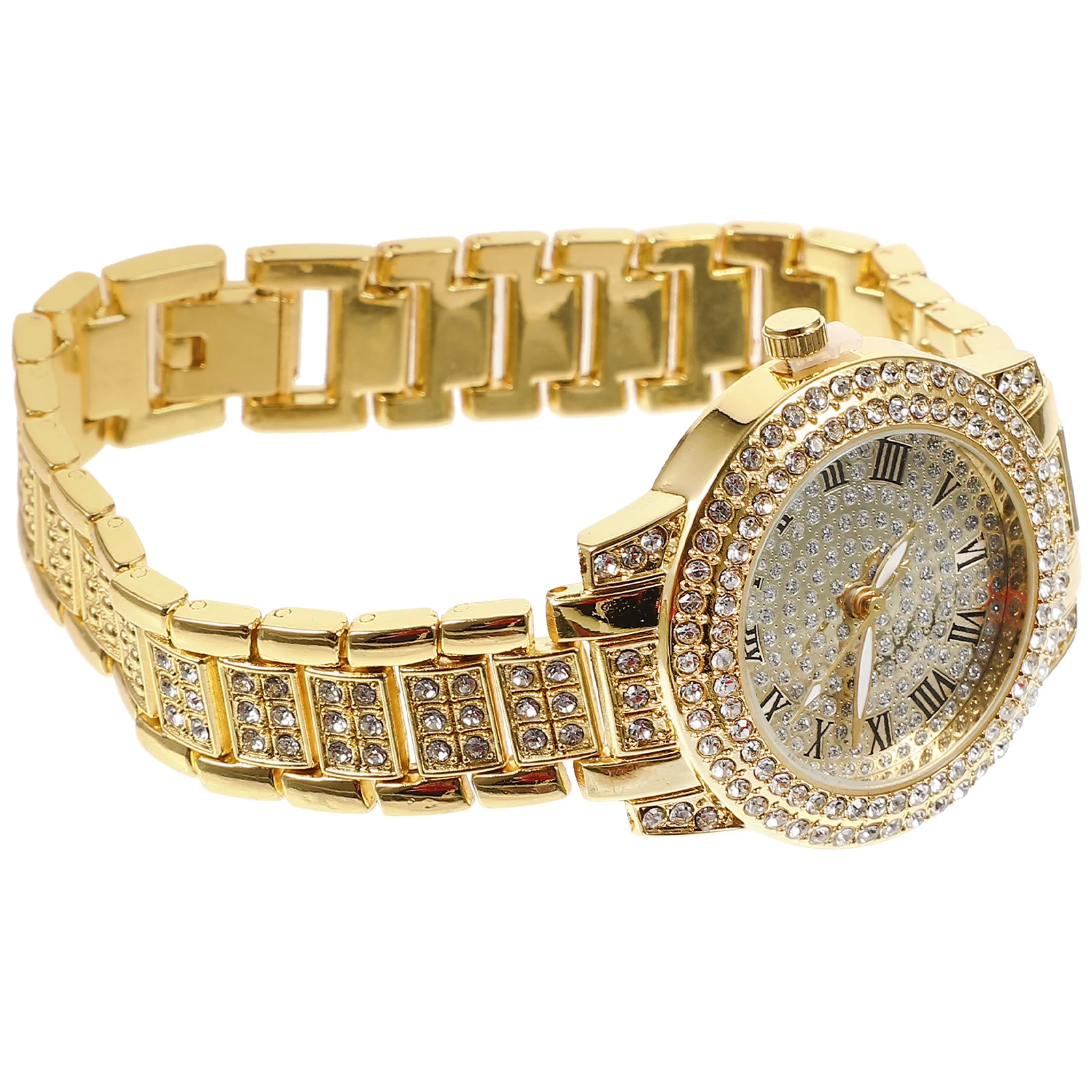 

Full Diamond Roman Numeral Quartz Wristwatch Adjustable Strap Men Watch Stylish Business Male Fashion