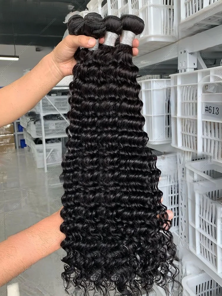 

10-30-дюймовые бирманские вьющиеся пучки человеческих волос, пришитые 100% оригинальные свободные пучки глубоких волн, двойной уток, плетение необработанных волос