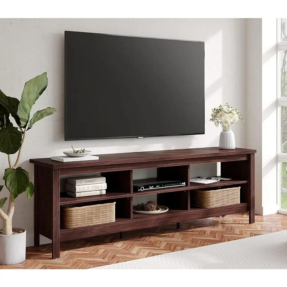 

70 Inch TV Stand for 75+ inch TV, Wood Entertainment Center with 6 Storage Shelf, Classic TV Console Table Media Table