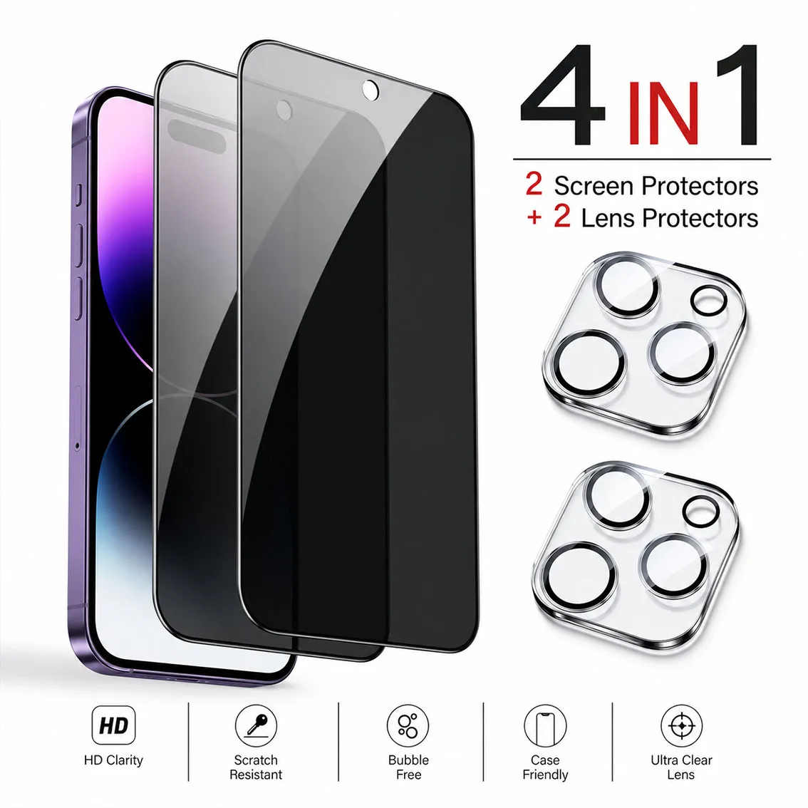 Sichtschutzfolie & Kameraschutzfolie & Handyhülle, Für iPhone 17 AIR 16 15 14 13 Pro Max 15 12 11 Pro