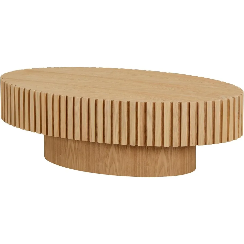 طاولة قهوة بيضاوية مقاس 43.31 بوصة مع أعمال خشبية مصنوعة يدويًا ونمط طبل دائري لغرفة المعيشة #6