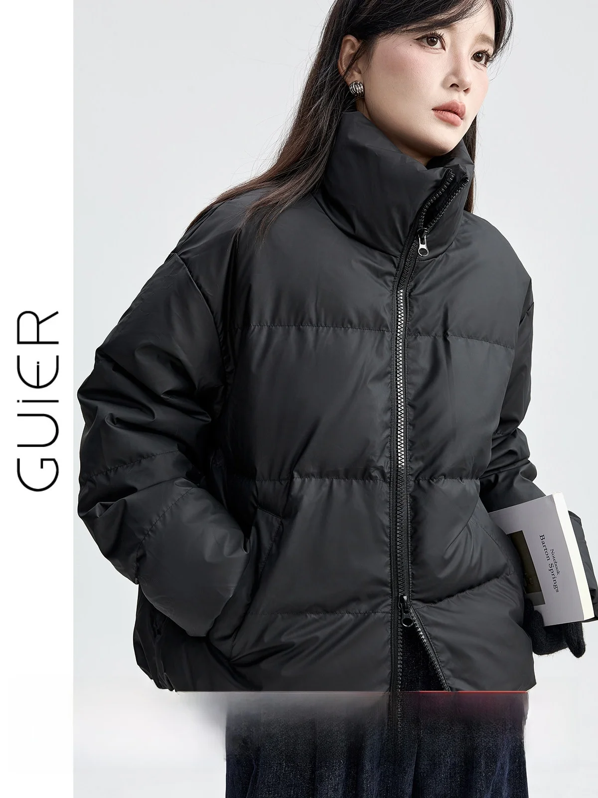 

Bla Stand Collar Du down Jaet Women's Winter New Sle Double Zipper Loose Warm Outerwear Comfortable Casual Sle