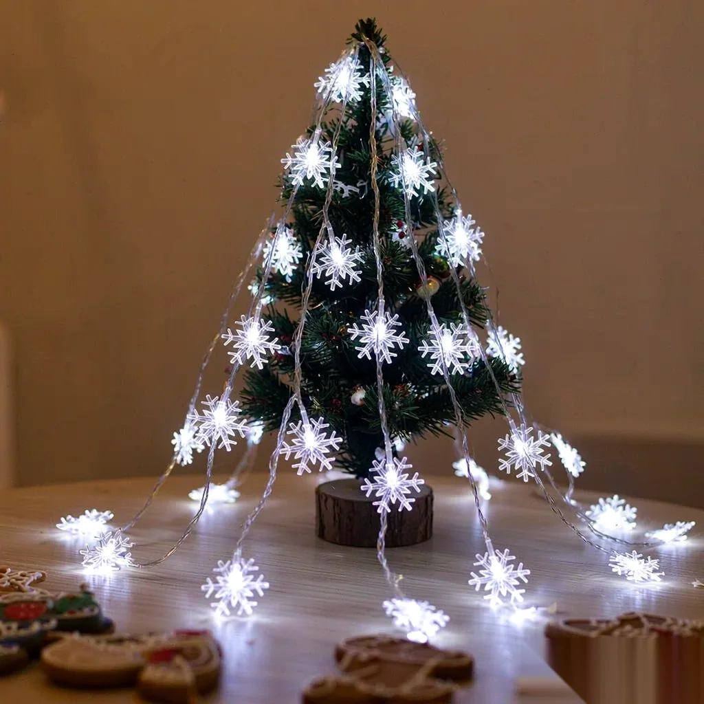 Snowflake White LED String Lights, Christmas, USB Powered Plug in for Xmas Tree Home Bedroom Window Curtain Party Decor Gift
