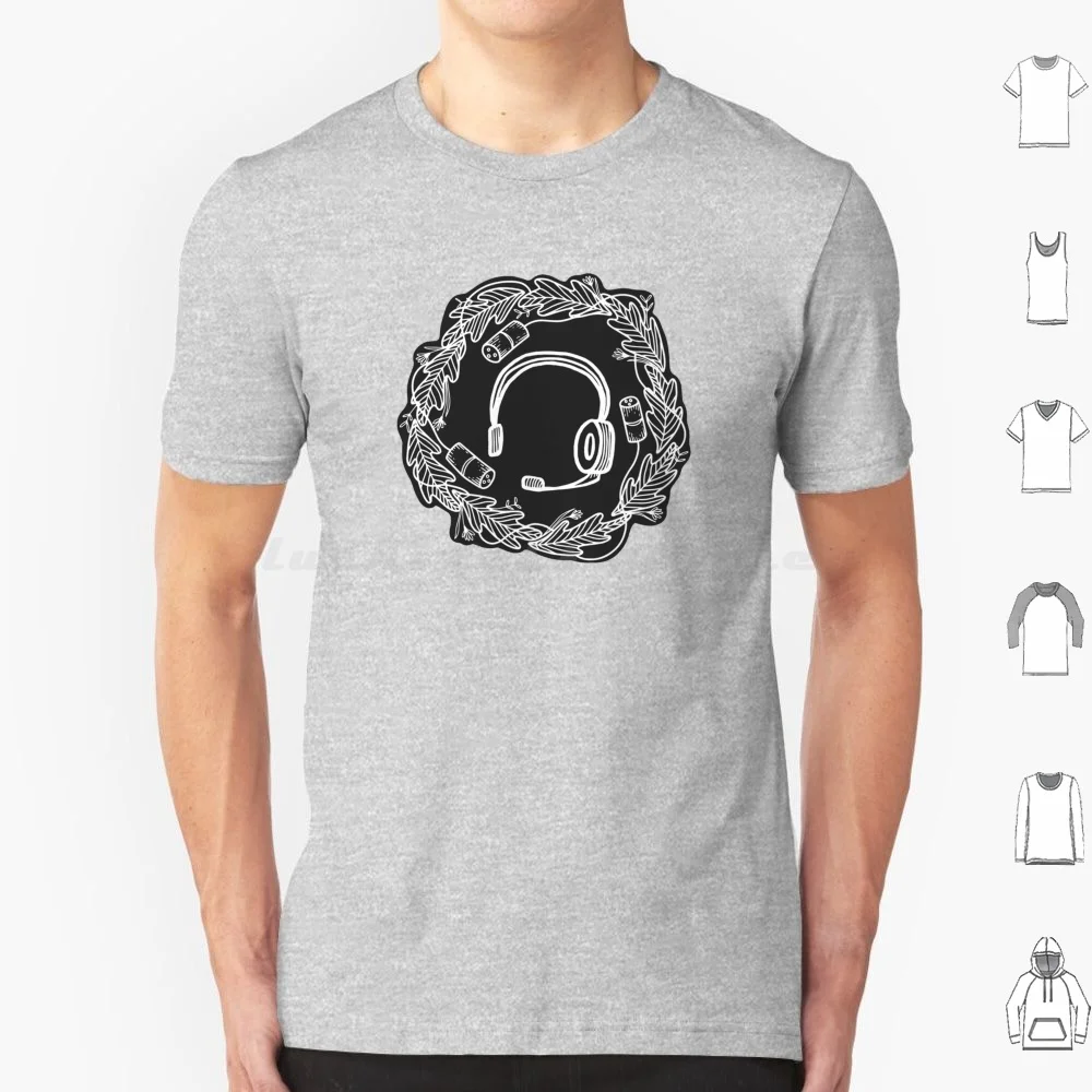 Headset & Xlr Floral Wreath-White On Black T Shirt Cotton Men Women DIY Print Acting Actor Director Stage Manager Theatre