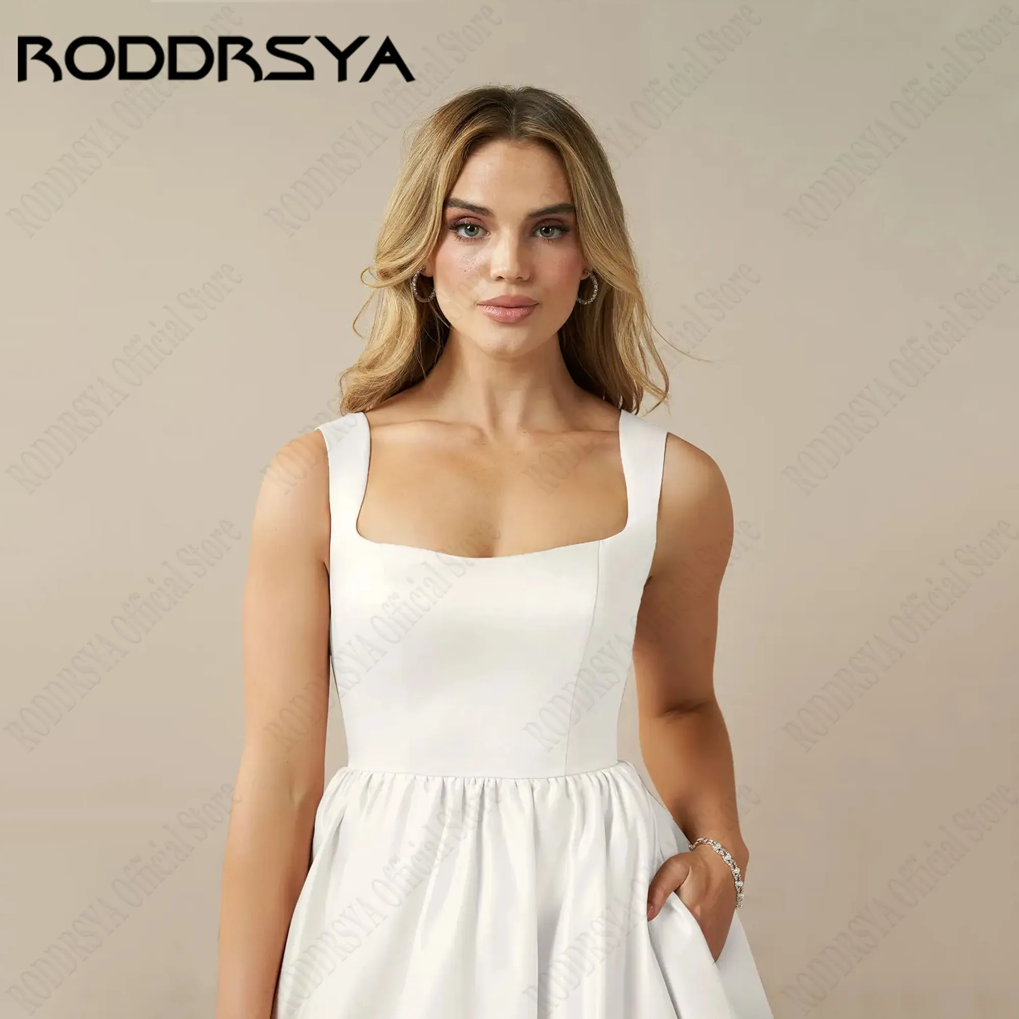 RODDRSYA Mini A-Lineชุดเจ้าสาว2024สแควร์คอBacklessง่ายซาตินGownsแต่งงานแขนกุดVestidos De Fiestaที่กําหนดเอง