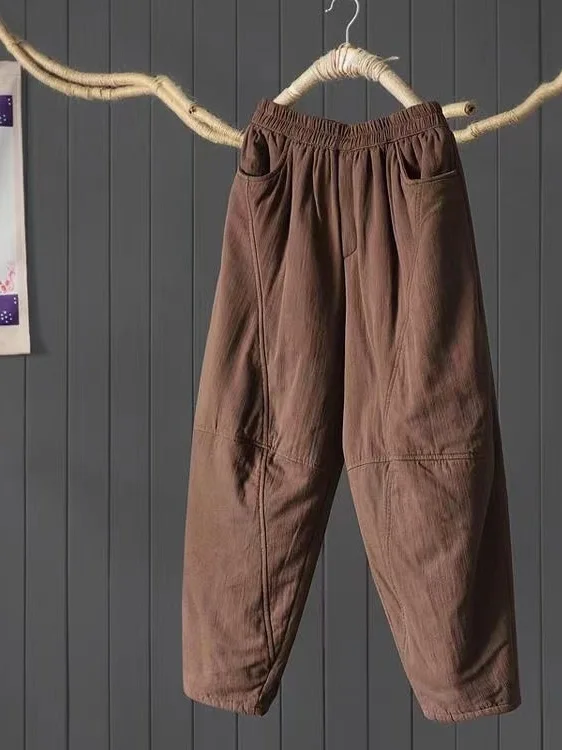 Thiened katoenen linnen broek dames vintage losse luie komkommerbroek laarsbroek warme katoenen broek winter nieuwe collectie