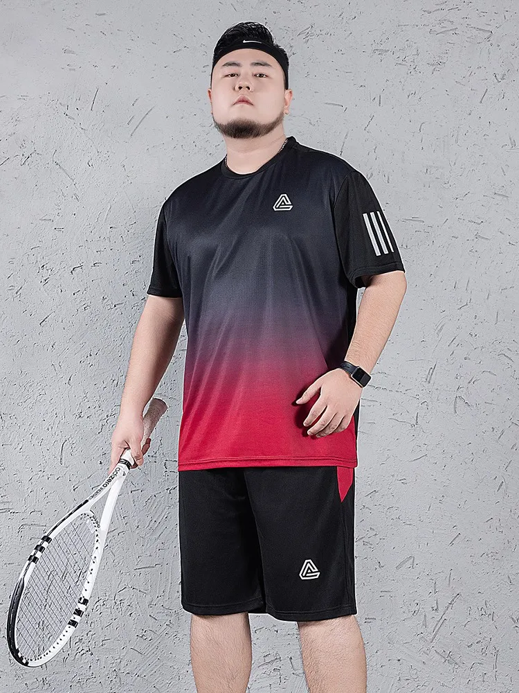 

plus Size Men's Qui Dry Sports Set Summer Ice Silk Loose Fit Breathable T-irt Men's Casual Sportswear Polyester Fiber
