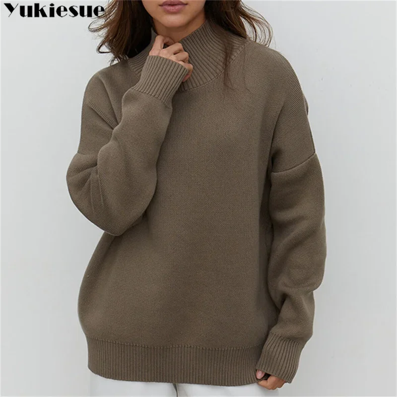 

2023 Autumn Winter New Style Women Turtleneck Sweater Casual Loose Versatile Thick Warm Pullover Top Casual Loose Knitted Jumper